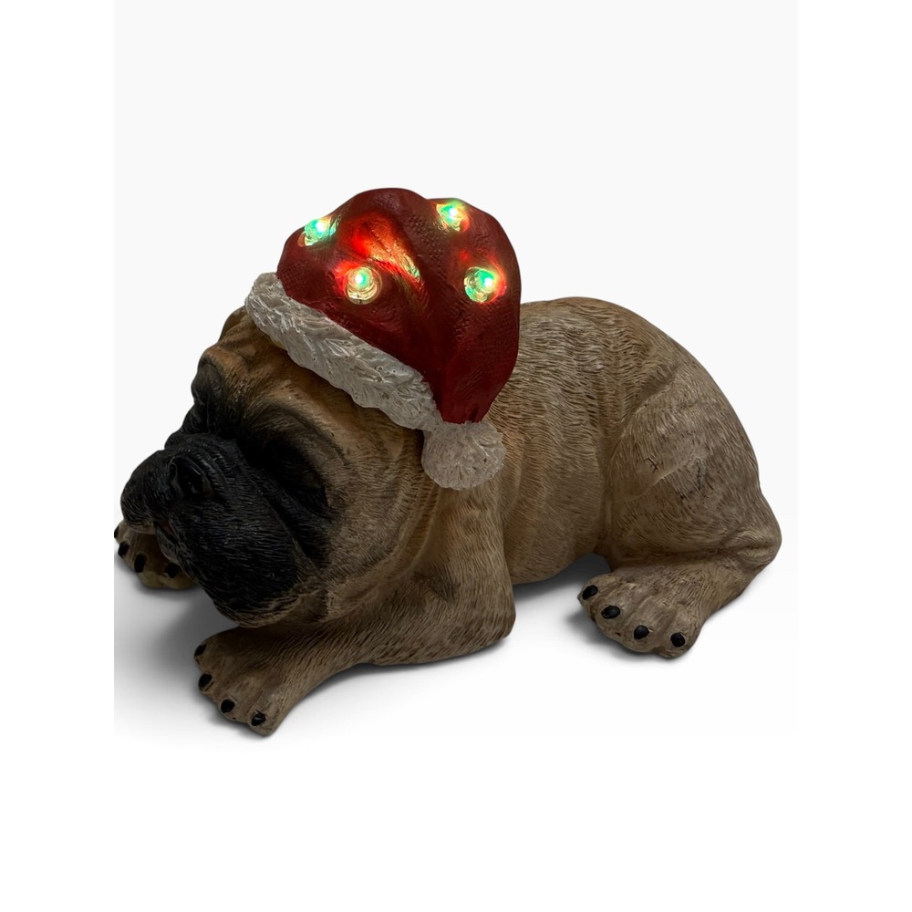 WMG 2015 LED Light Up Christmas Bulldog Figurine Santa Hat Color Changing Statue